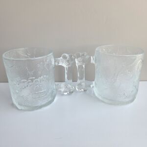 VTG McDonald's The Flintstones Pre-Dawn Clear Textured Glass Mug Set Of 2 1993